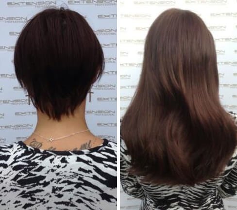 before and after hair extensions short hair
