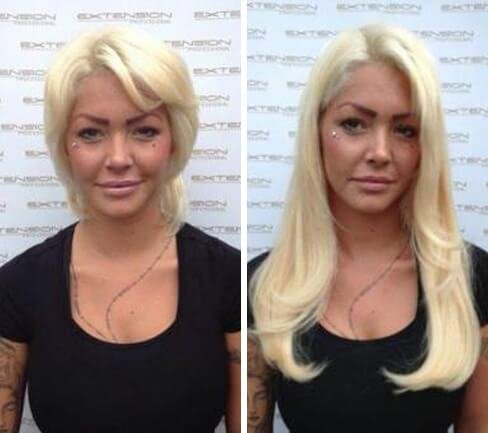 short hair with extensions before and after